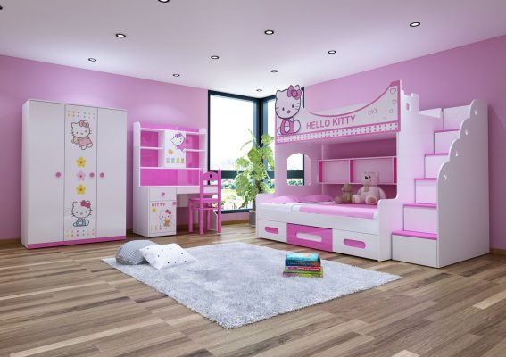 Thiet Ke Phong Ngu Tre Em Hello Kitty